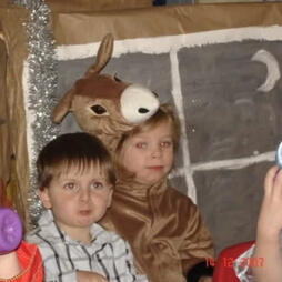 izzy, age four, in her first role as the donkey in her preschool nativity.